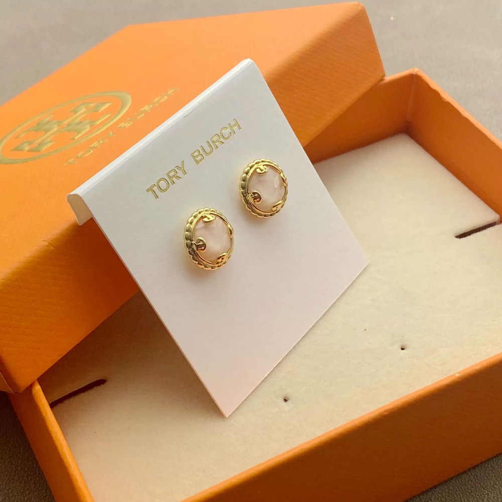 Tory Burch Pink Round Gem Stud Earrings